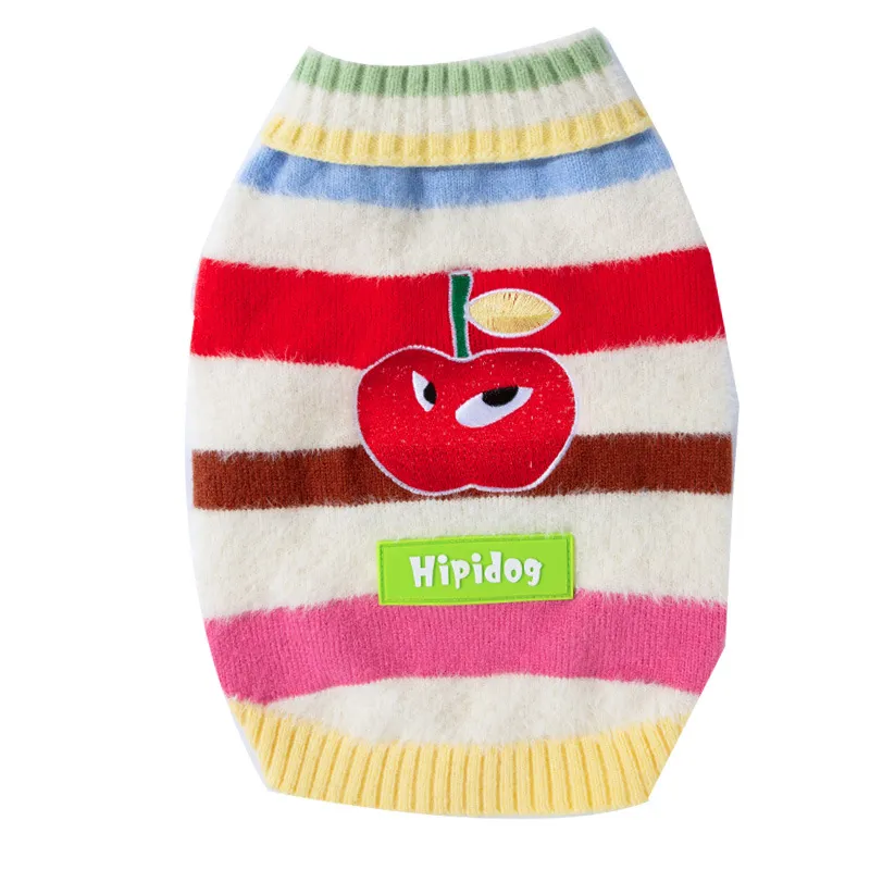Pet Clothing, Corgi Special Rainbow Apple Striped Autumn And Winter Warm Medium-sized Dog Pullover Sweater, Dog Clothing - White