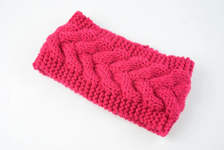 Twist Knitted Wool Headband With Ear Protection Headgear - Rose Red