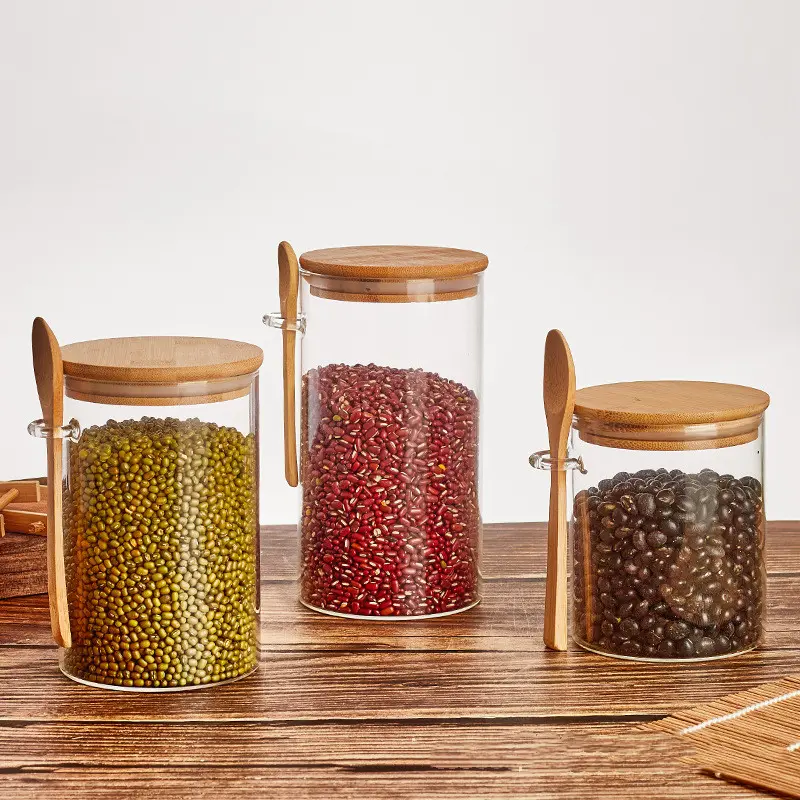 Wood Spoon Glass Storage Tank Set Food