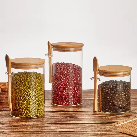 Wood Spoon Glass Storage Tank Set Food