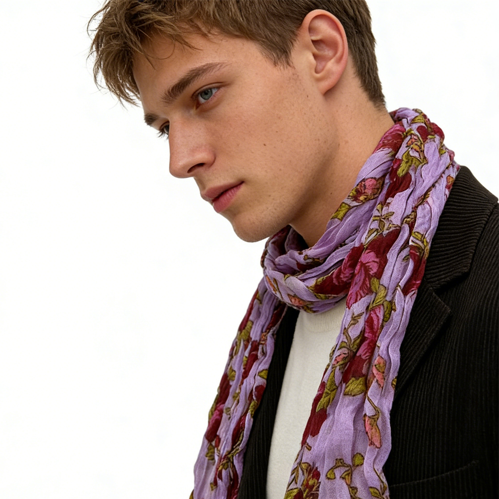 2pcs  Vibrant Crinkle Magenta Printed Polyester Texture Scarf,Versatile Everyday Scarf ,Pairs With All Casual Outfits,Office Appropriate Subtlety For Women Men