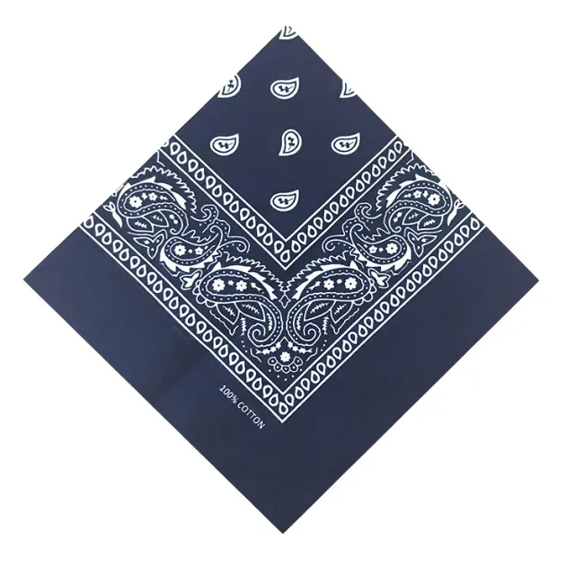 55cm Cotton Cashew Flower Square Scarf Printed Bandanna Navy Blue - Shop at LoveMi