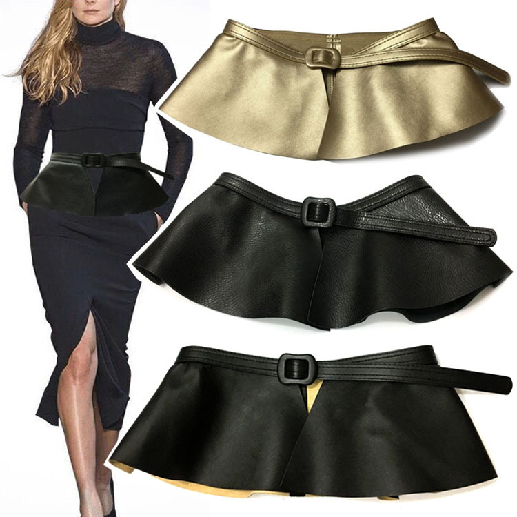 European And American Women's Lychee Pattern Skirt Waistband Can Shrink Ruffled Fashion All-match Korean Women's Belt