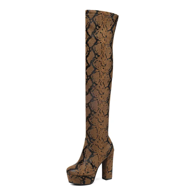 Platform Thick Heel High Heel Over The Knee Boots Women Boots Brown - Shop at LoveMi