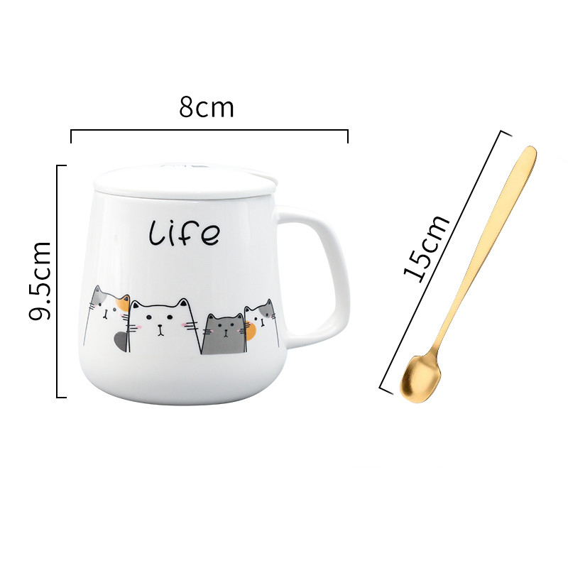 Title 7, Cartoon Ceramic Cat Mug With Lid And Spoon Simp...