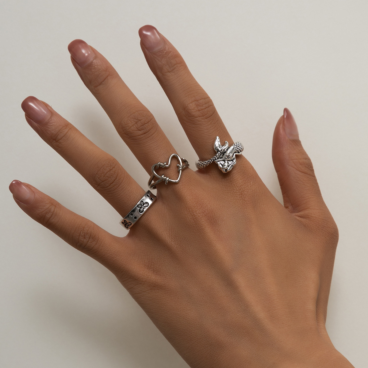 European And American Cross-border Personality Heart-shaped  Butterfly Ring Bracelet