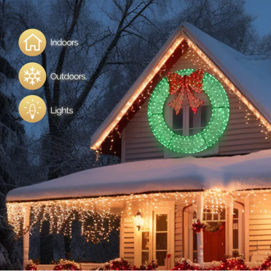 60in Pre-Lit Outdoor Christmas Wreath Decoration, LED Metal Holiday Decor For Home Exterior, Garden W 400… image 3