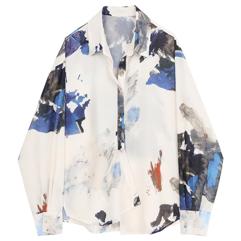 Title 7, Ink Print Long Sleeve Loose French Niche Top