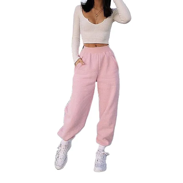 Casual Sports All Match Plus Fleece Trousers Pink - Shop at LoveMi