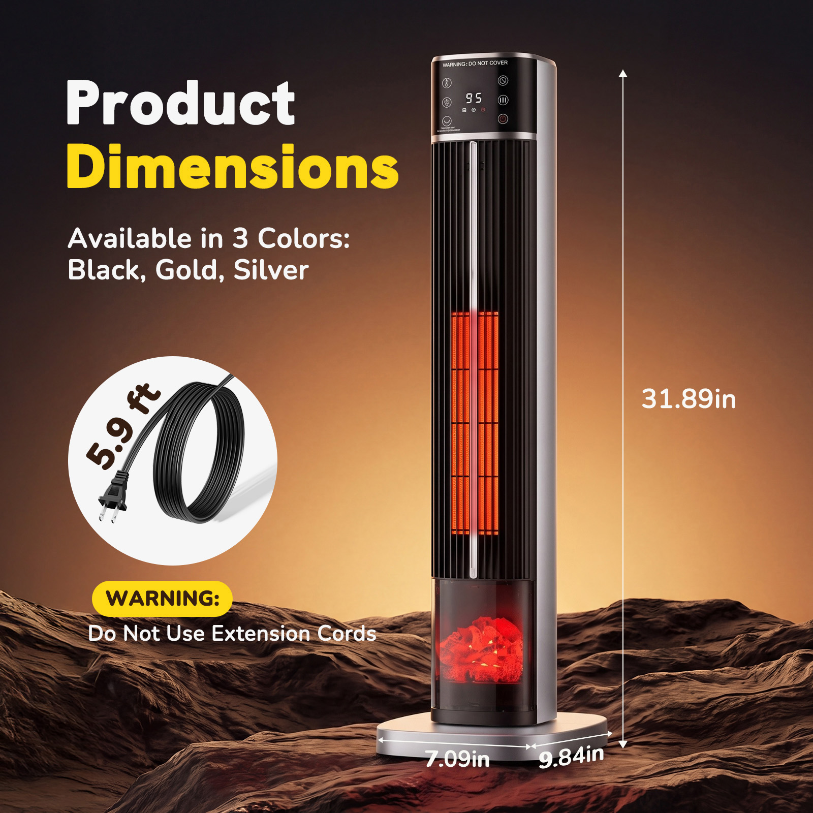 Space Heater, Ceramic Tower Electric Heater For Indoor Use image 4