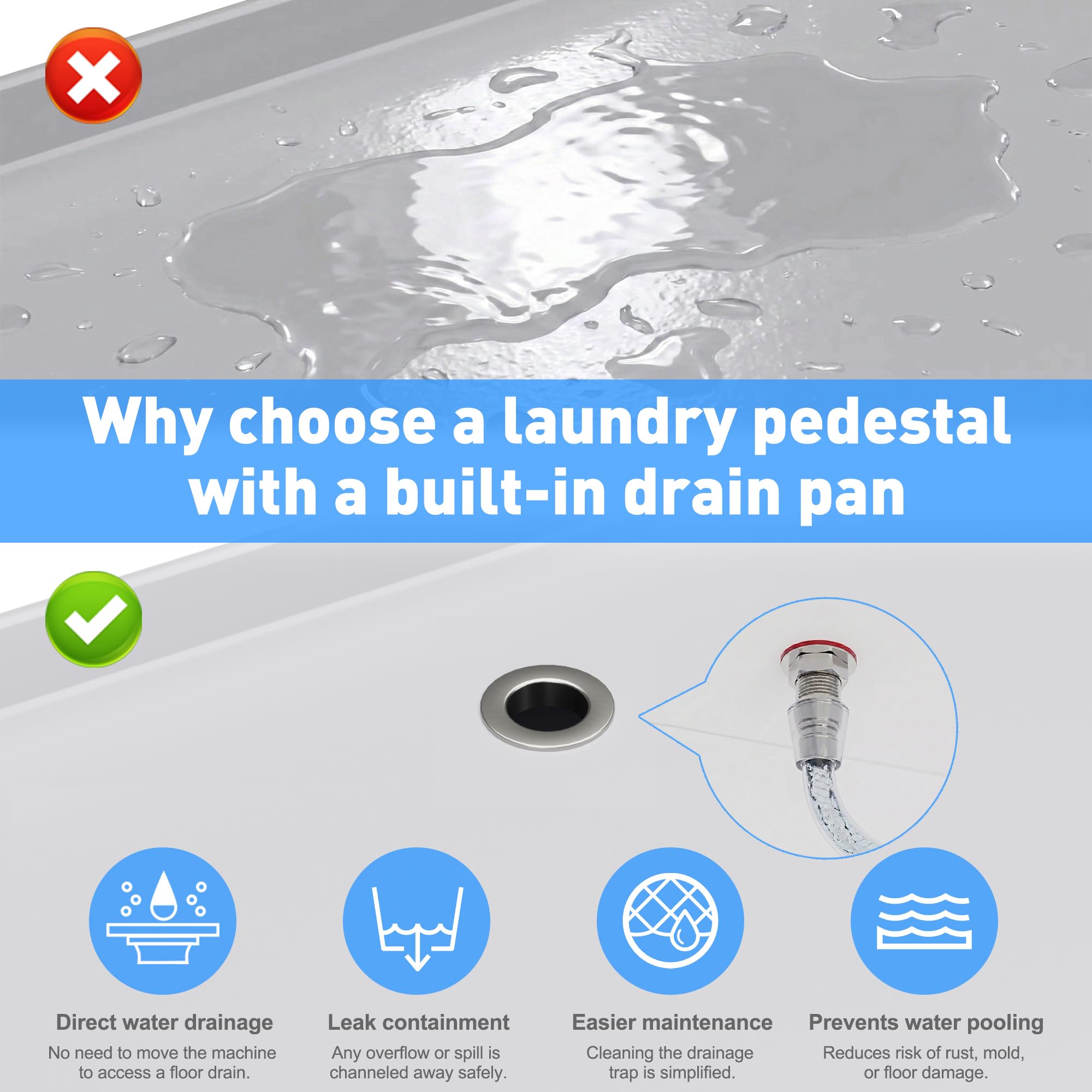 Washer And Dryer Pedestals Stand With Pull-out Shelf, 29icnh W Universal Fit Metal Laundry Pedestal With Drainage And Enclosed Storage, Heavy Duty, Anti-Vibration, 770 LBS Capacity, 23inch H, White — foto 6