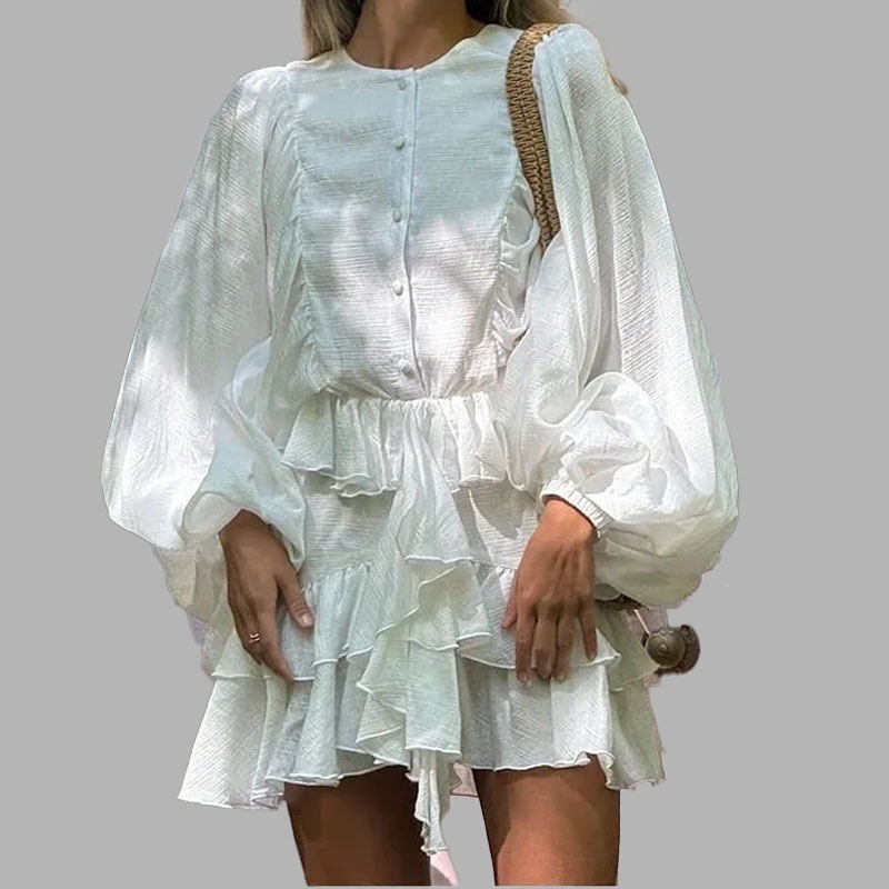 Casual Elegant Solid Color Ruffle Long Sleeve Dress