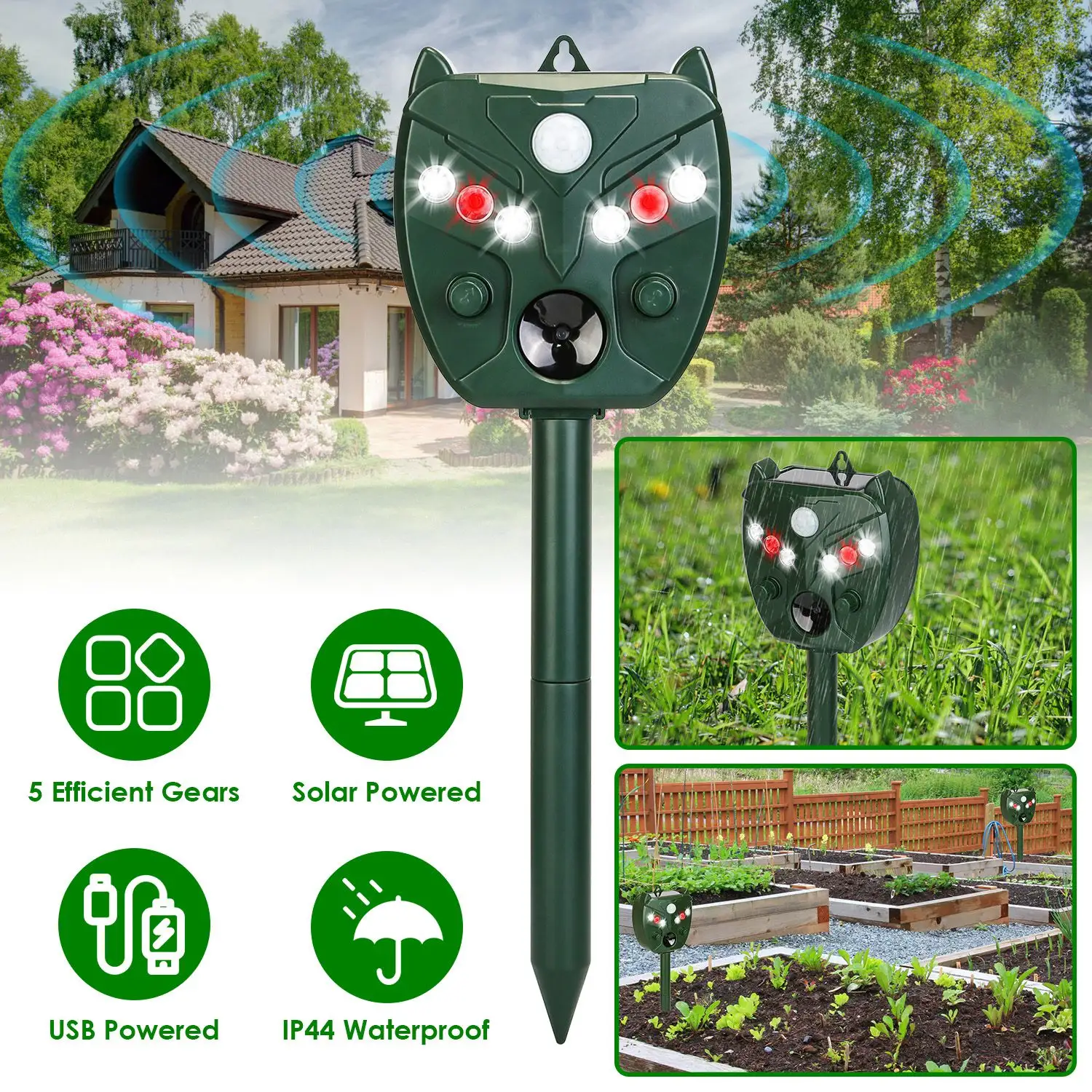 Ultrasonic Solar Animal Repeller Outdoor Mole Snake