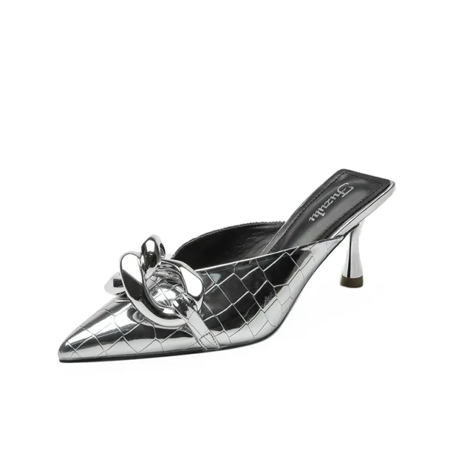 Sandals Women Outer Wear High Heels Silver Chain Silver - Shop at LoveMi