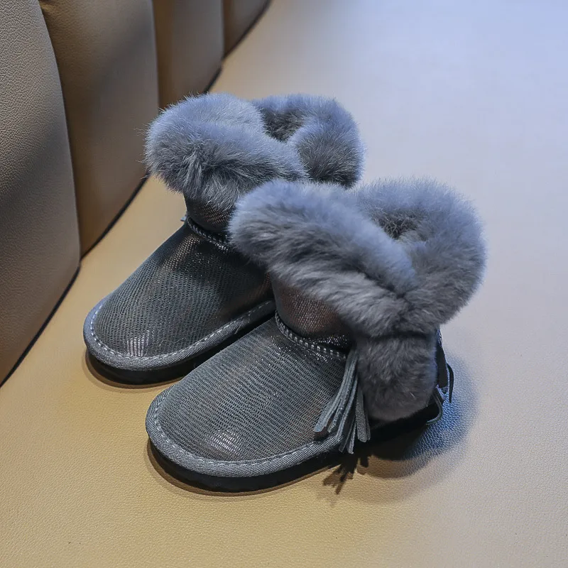 Female New Winter Plush Thick Cotton Boots - Grey
