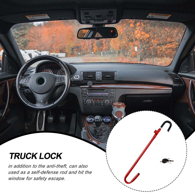 Car Steering Wheel To Pedal Lock Anti-theft Device Twin Hook With 2 Keys Red — image 7