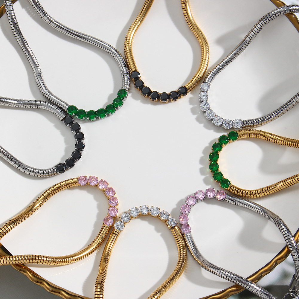 Women's Stainless Steel Bead Thick Snake Chain Bracelet