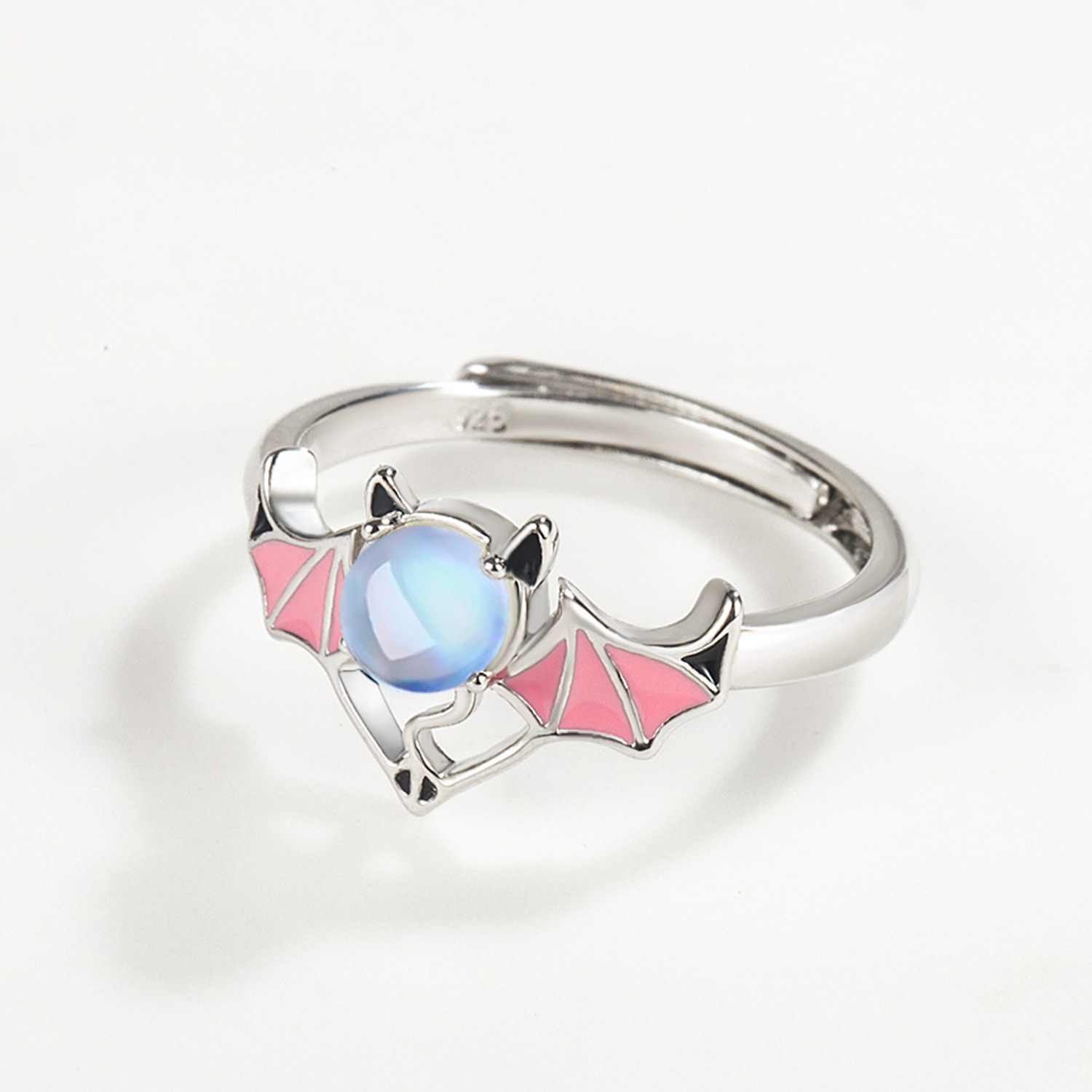 Title 2, Silver Blue Moonlight Stone Angel Demon Ring