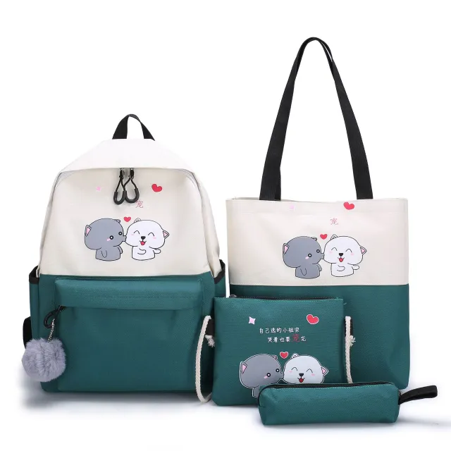 Four piece Schoolbag For Elementary School Students Lightweight Campus Backpack Green - Shop at LoveMi