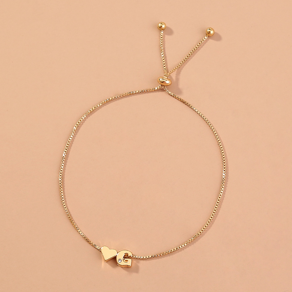 Simple Gold Box Chain Copper Beads 26 English Letters Bracelet