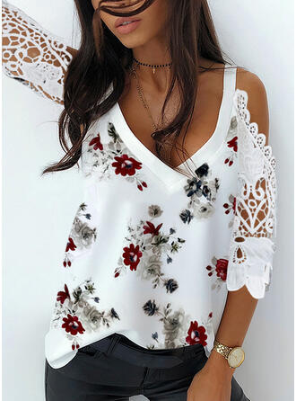 Title 3, Printed Lace Stitching Short Sleeve Off-shoulder