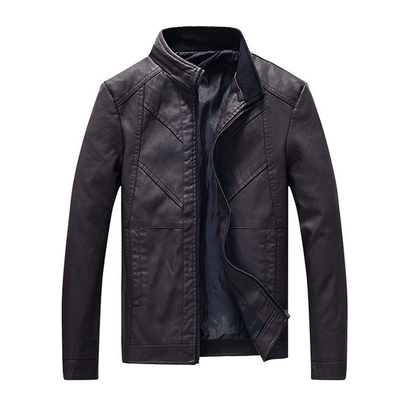 Thin Men's Stand Collar Striped Pu Leather Jacket Large Size