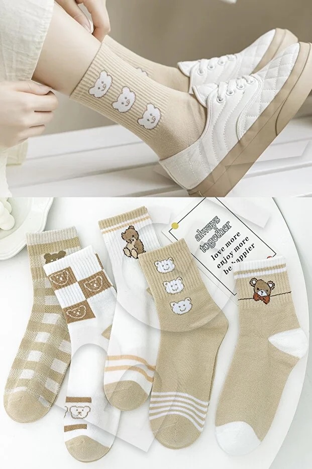 5 Pair Patterned Women Socks Soft Comfortable Daily Use