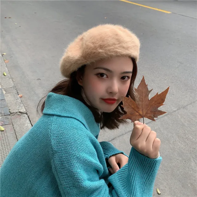 Japanese Style All Match Beret Women's Plush Autumn Winter Hat Camel - Shop at LoveMi