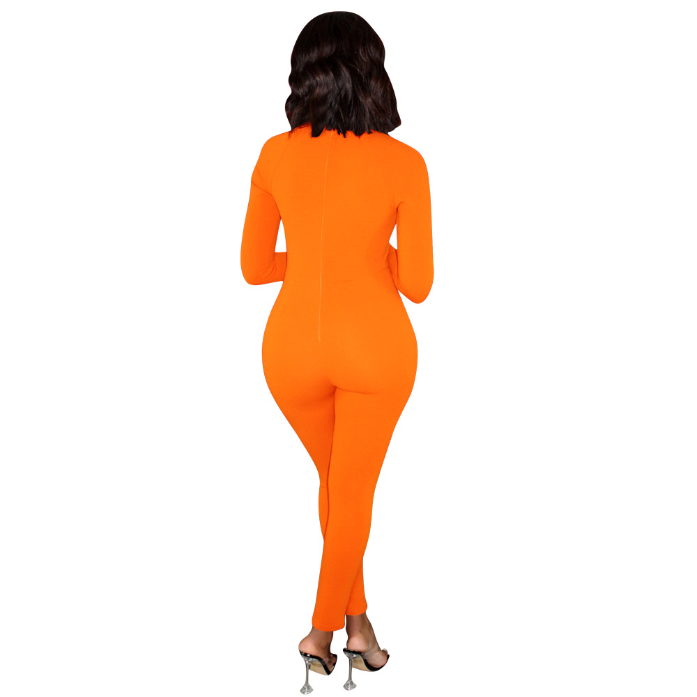Women's Solid Color Long-sleeved Invisible Cut-out Jumpsuit - Image 7