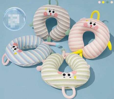 Cute Striped Cartoon U Shaped Travel Neck Pillow Soft Memory Foam Support Pillow For Airplane Car Office 4