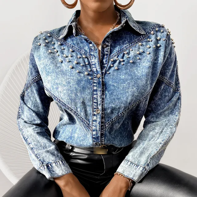 Top Trendy Fashion Casual Slim Fit Retro Women's Blue - Shop at LoveMi