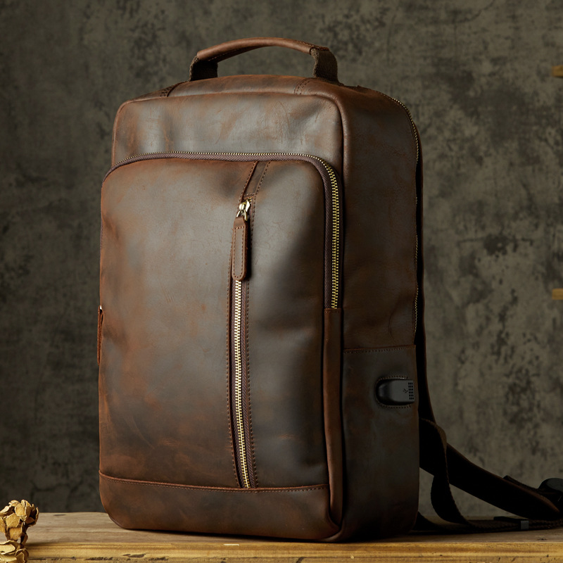 Handmade retro mad horse leather backpack (brown)