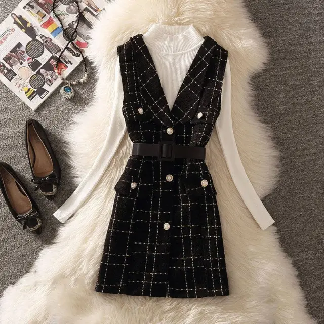Women's Slim Knitted Bottoming Shirt Vest Black And White Sweater - Shop at LoveMi