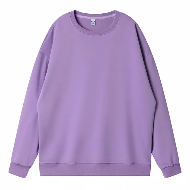 Fine Imitation Cotton Dropped Shoulder Loose Round Neck Sweater Violet M - Shop at LoveMi