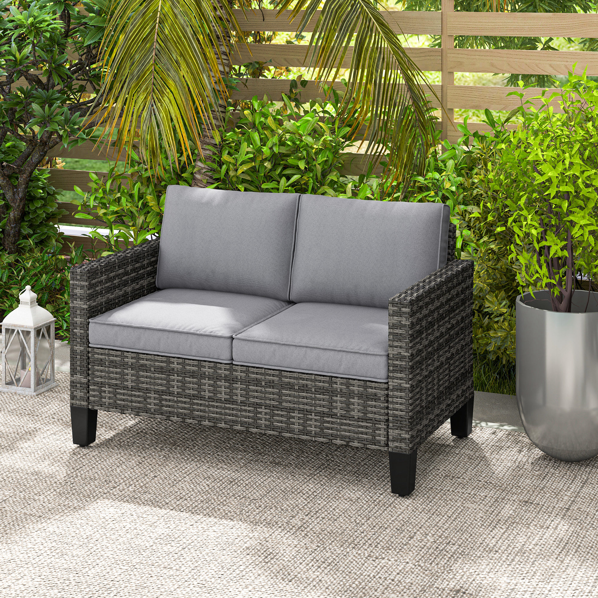Double Rattan Outdoor Sofa - Dark Gray — image 4