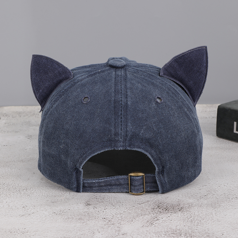 Washed And Distressed Three-dimensional Cat-ear Cat Whiskers Hole Baseball Cap, Sweet And Cool Street Style Daily Sun Protection