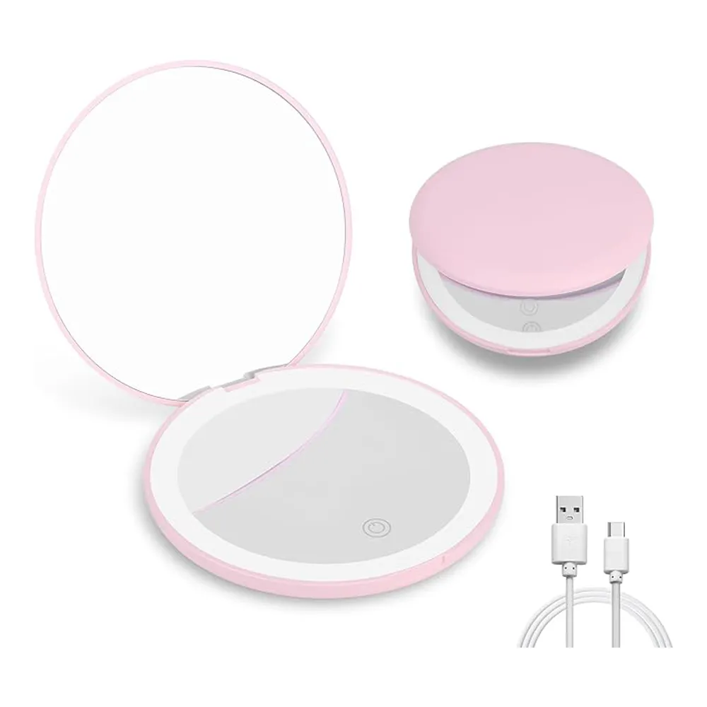 Travel Makeup Mirror With LED Light, Magnifying
