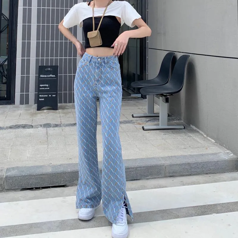 Retro Style High Waist Thin Wide Leg Pants Ladies Jeans - Light Blue