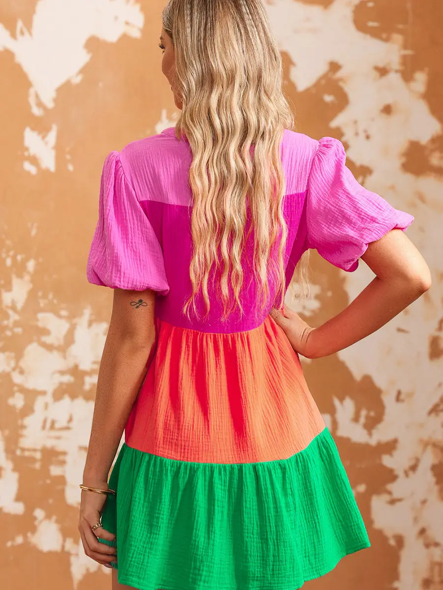 Women's Contrast Stitching Short Sleeves Dress