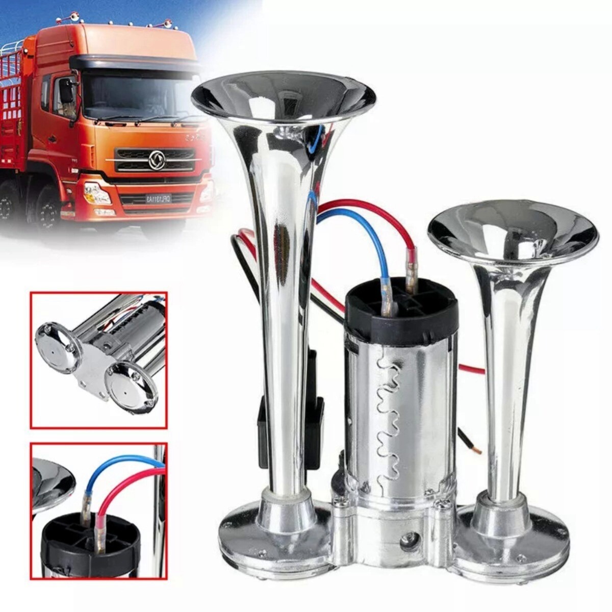 600DB Super Loud Car Truck Boat Dual Trumpet Train 12V Air Horn Compressor Kit — image 9