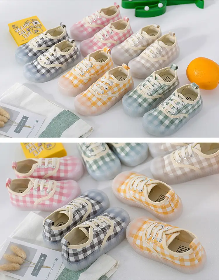 Plaid Canvas Shoes Elastic Band Slip-on Children