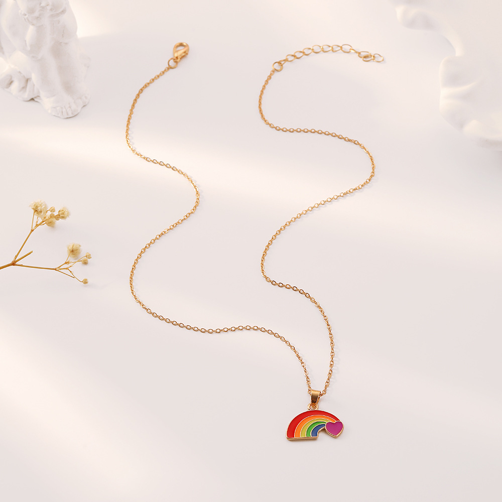 Alloy Drop Oil Rainbow Love Pendant Necklace