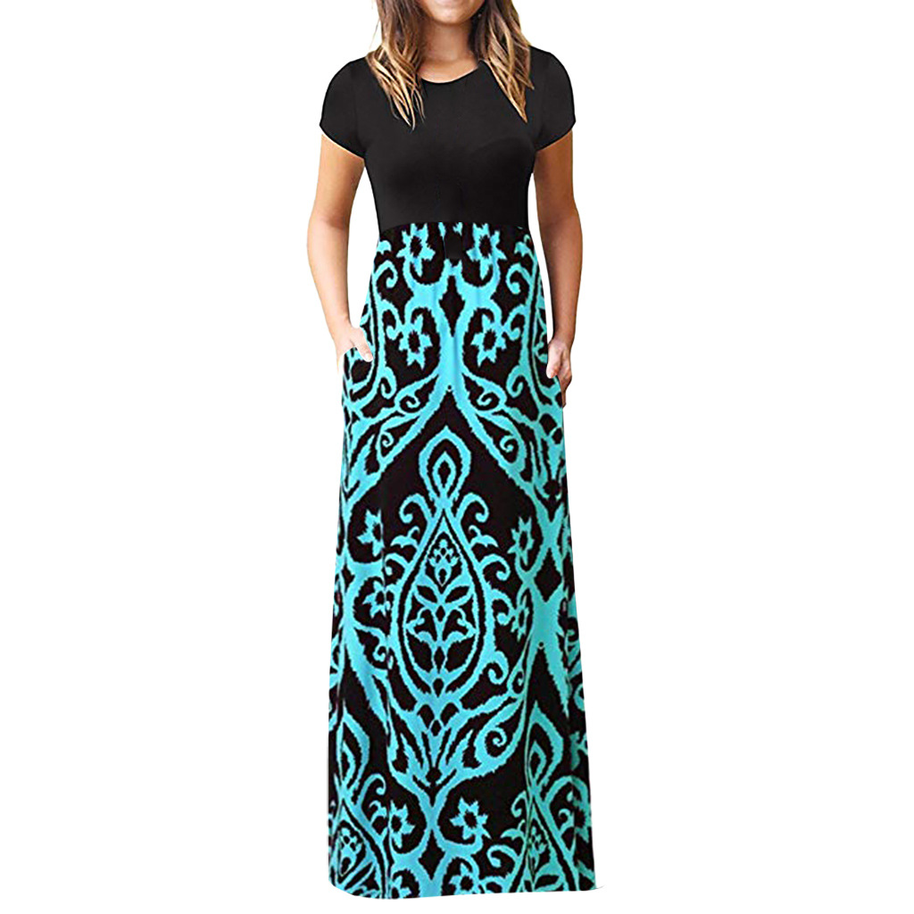 Short Sleeve Print Dress Long Skirt