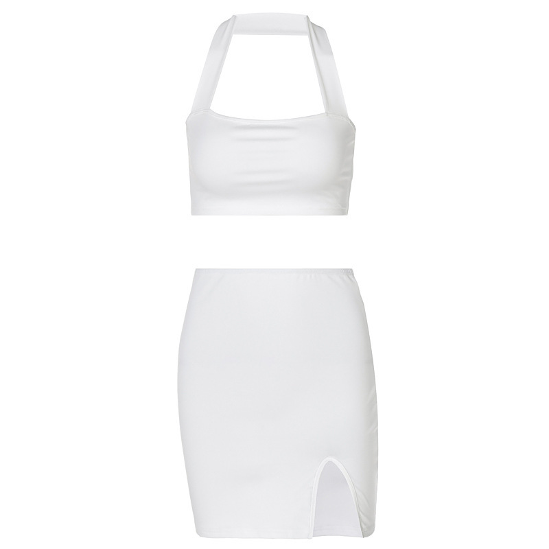 Women's Halter Halter Pure Color Short Skirt Set