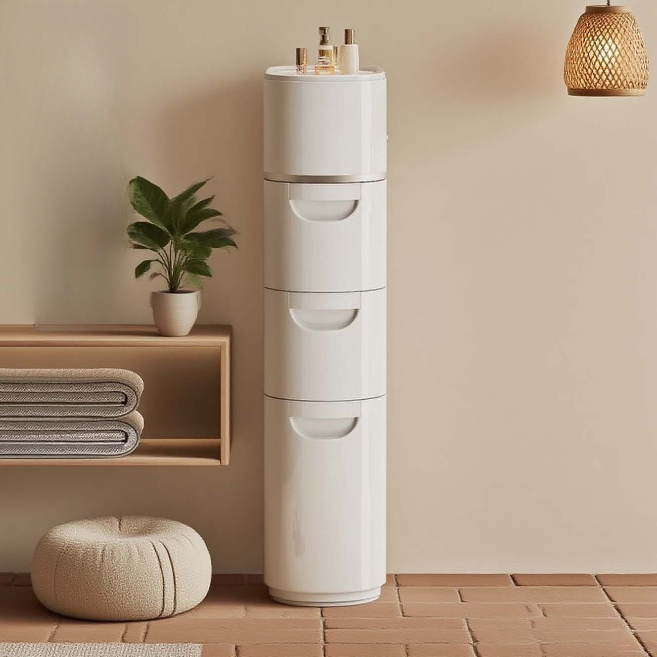 Slim Bathroom Floor Cabinet Storage Unit Tower With 3 Drawer Toilet Paper Holder — image 4