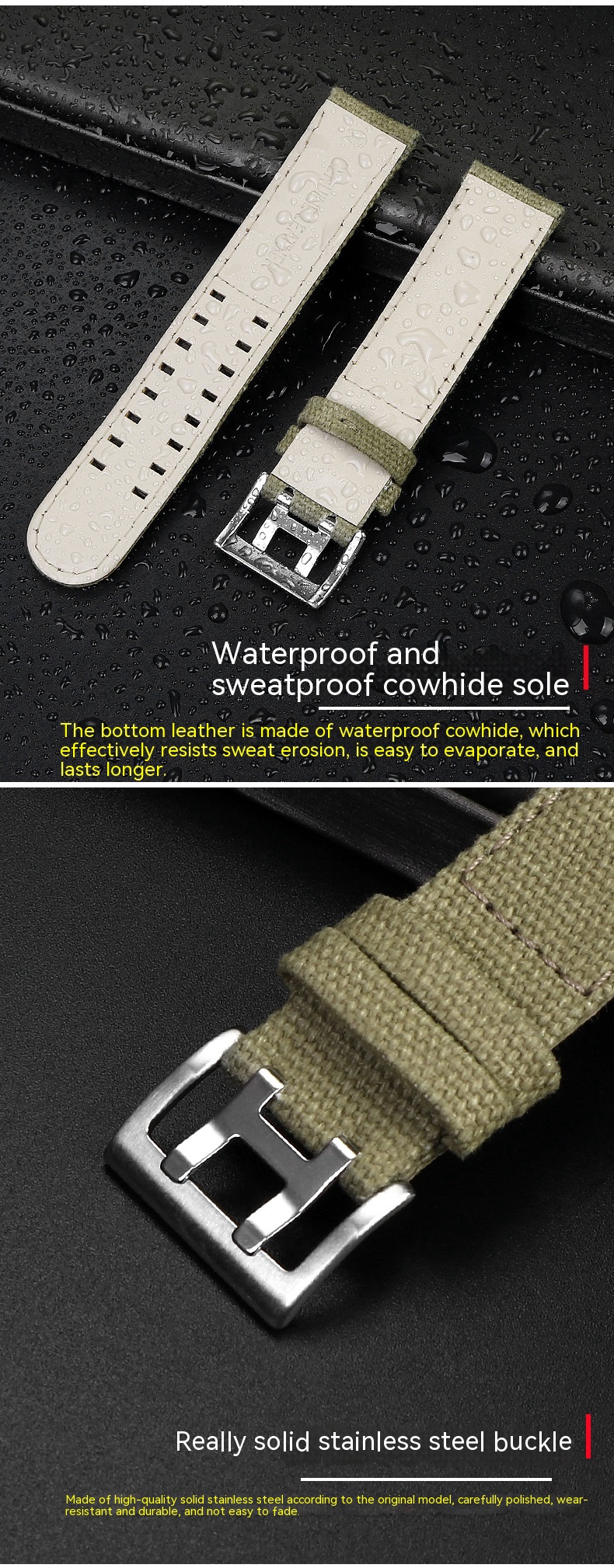 Title 5, Sports Canvas Cowhide Watch Strap