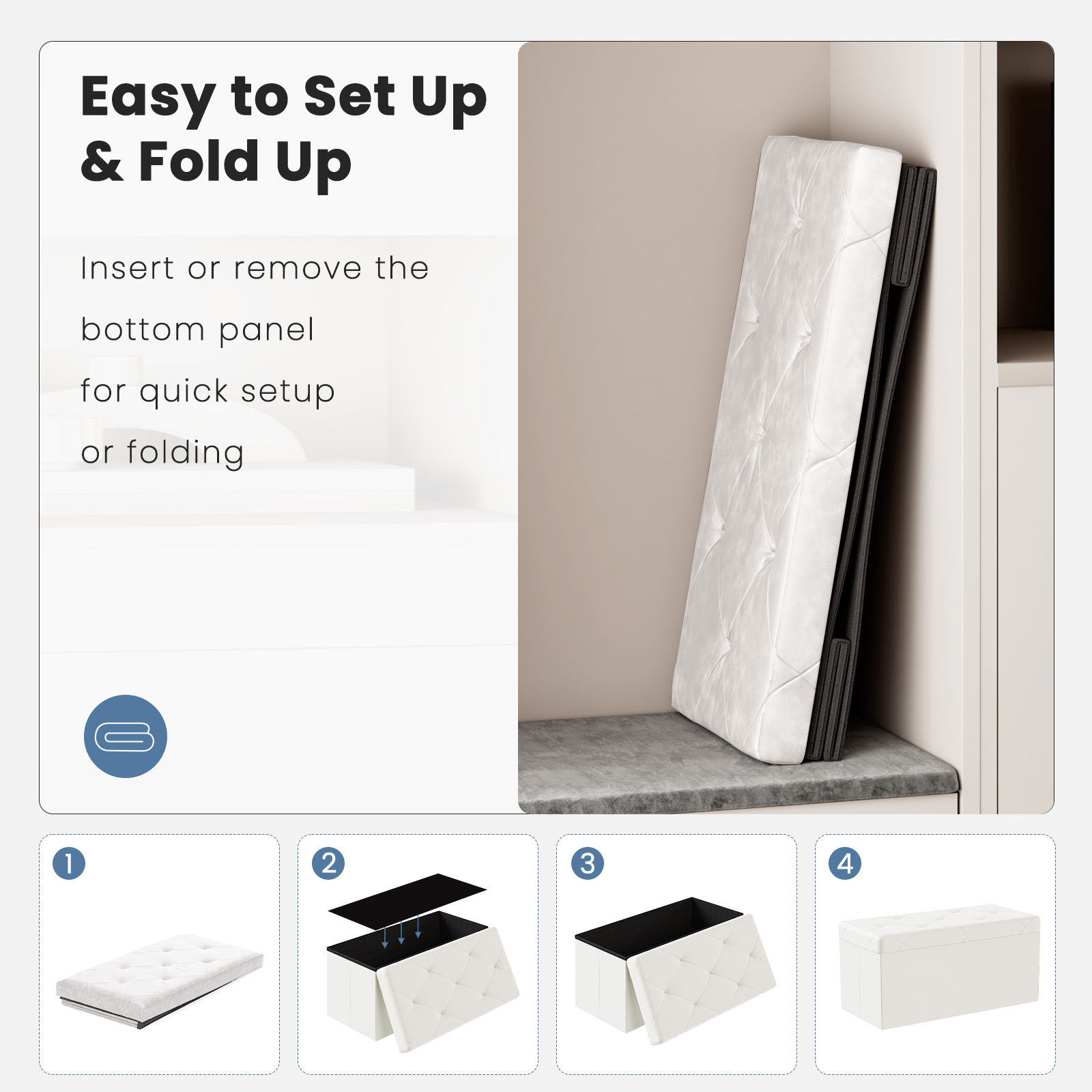 43-inch Foldable Storage Bench, Made Of PVC, With A Load Capacity Of 660 Pounds image 3