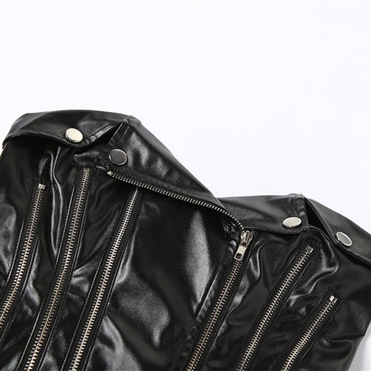 Women's New One-shoulder Slim Revealing PU Leather Undershirt