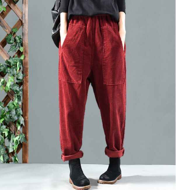 Title 2, Corduroy All-match Casual Harem Trousers Women