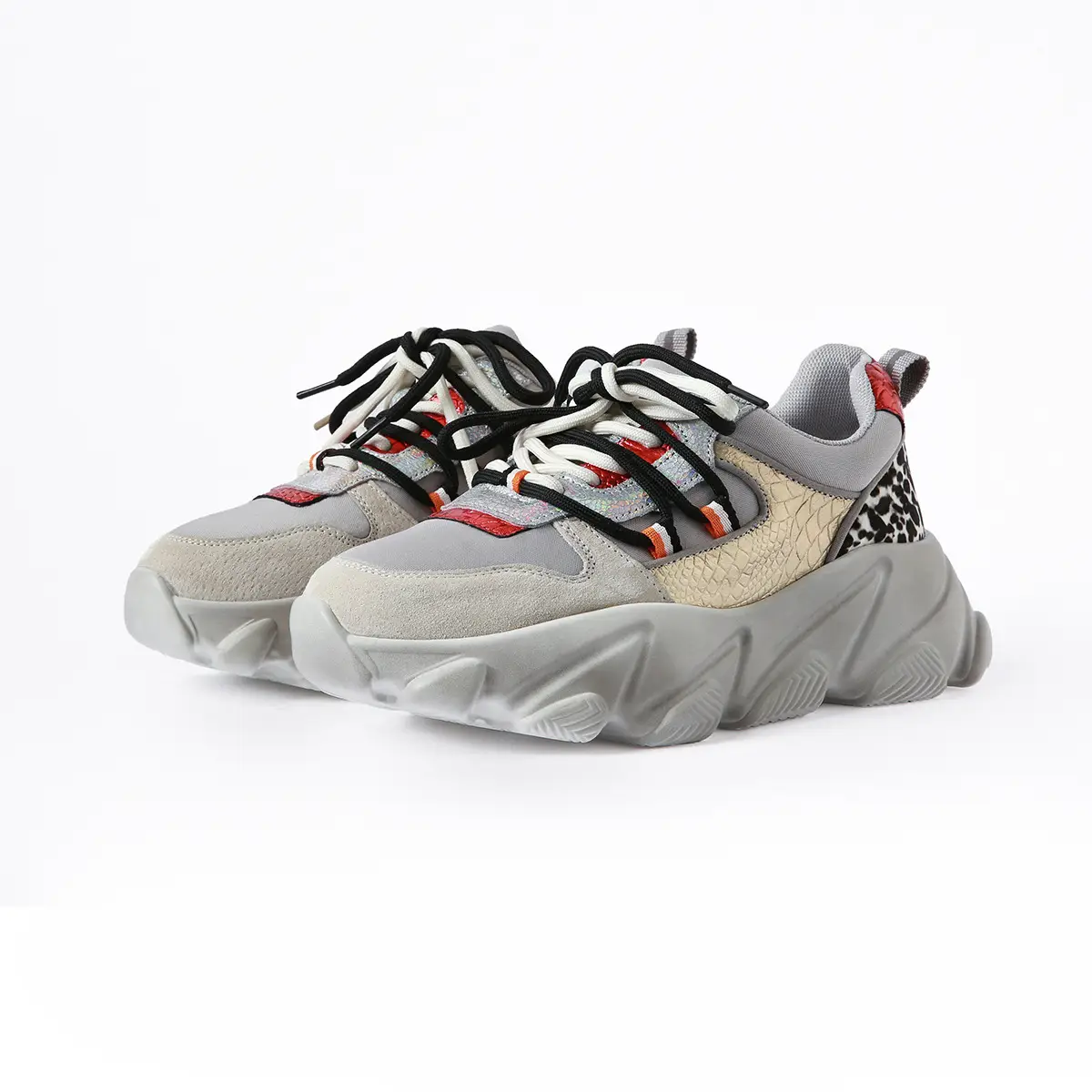Korean Style Round Toe Mid-heel Lace-up Platform Women's Shoes Casual Sports Port Style Low-top Shoes Old Shoes